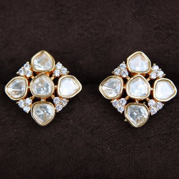 Floral Cross Kundan Brass Earrings JP13